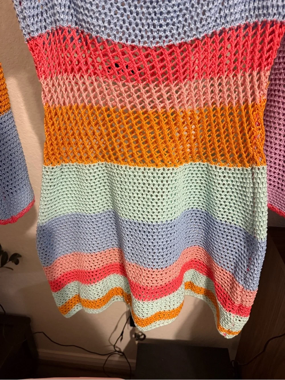 Crochet Multicolor Striped Open Knit Dress